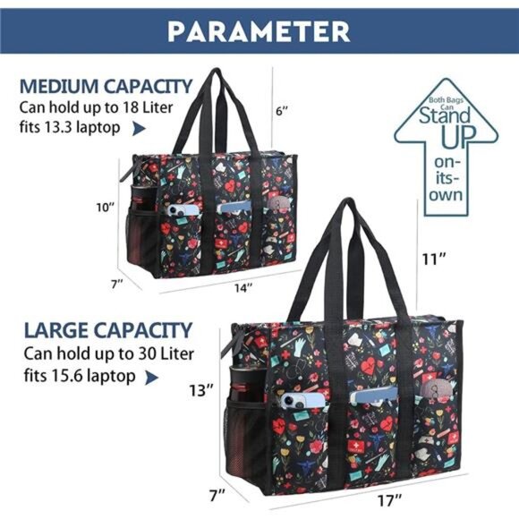 Nurse Bags for Work: Multiple Pockets, Waterproof, Organizing Zip Top - Picture 3 of 6